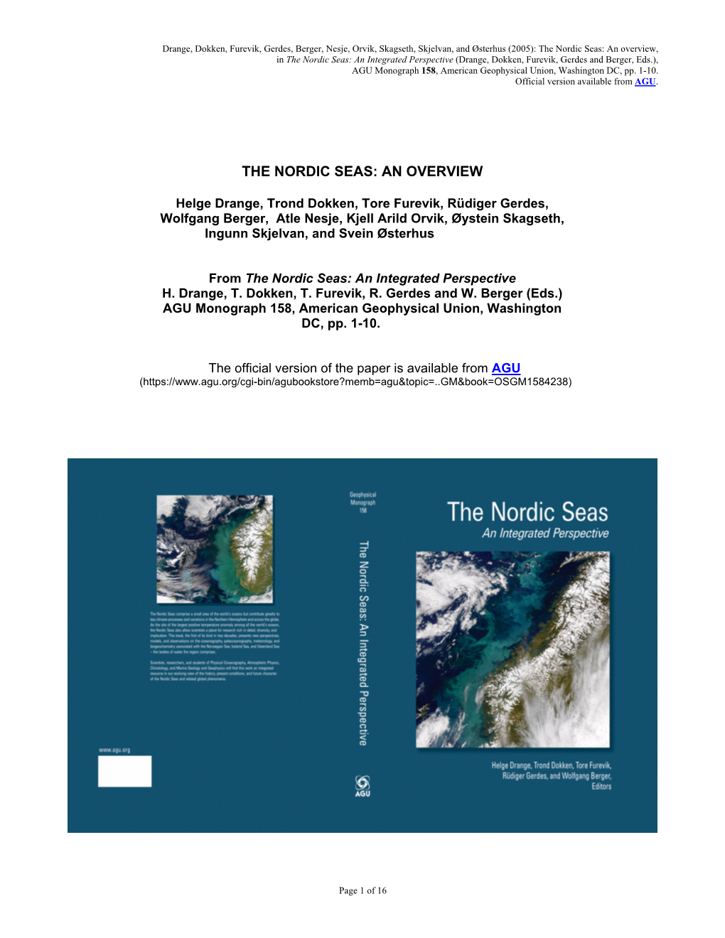 The Nordic Seas: an Overview