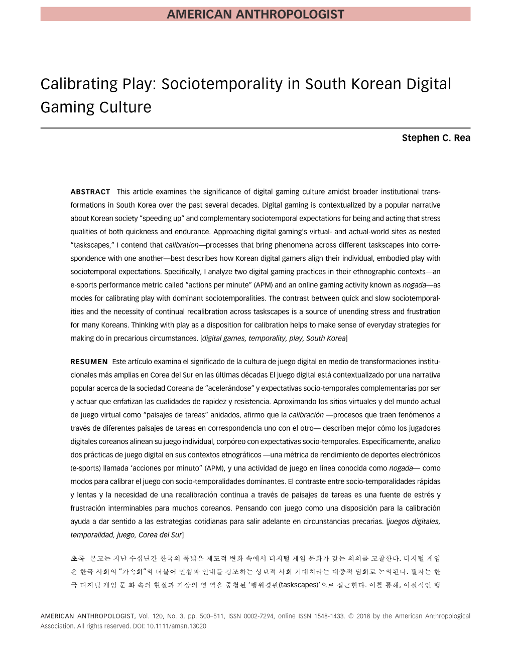 Calibrating Play: Sociotemporality in South Korean Digital Gaming Culture