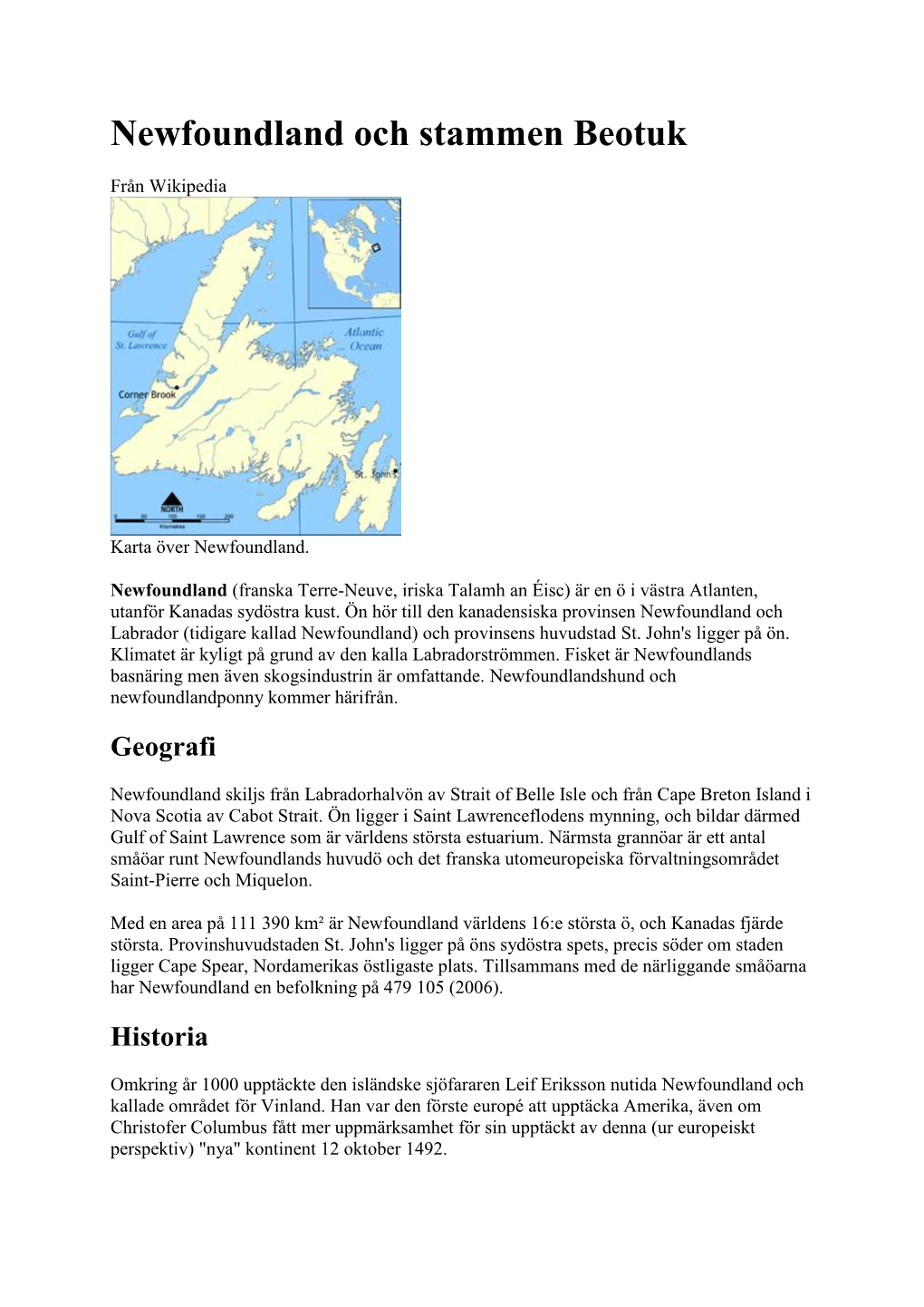 Newfoundland Och Stammen Beotuk