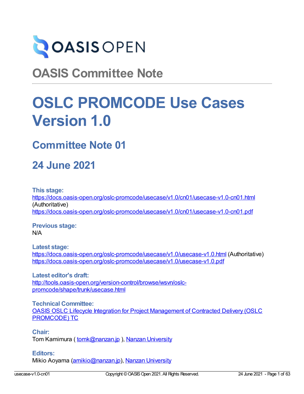 OSLC PROMCODE Use Cases Version 1.0 Committee Note 01 24 June 2021