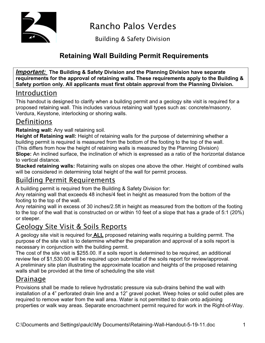 Retaining Wall Handout