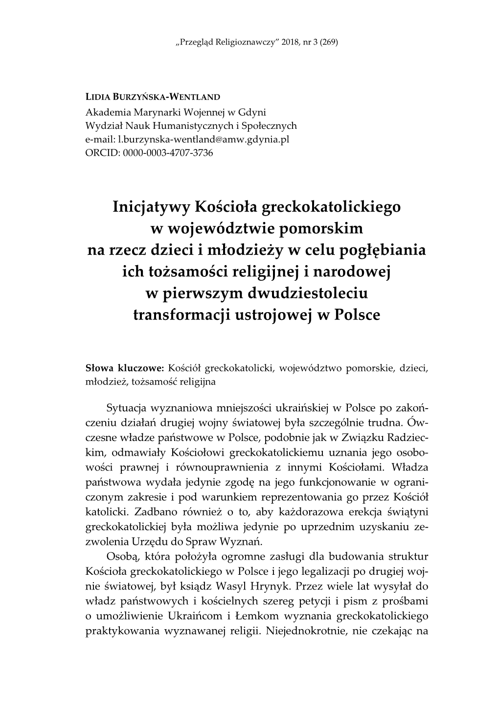 Inicjatywy Kościoła Greckokatolickiego W Województwie Pomorskim Na