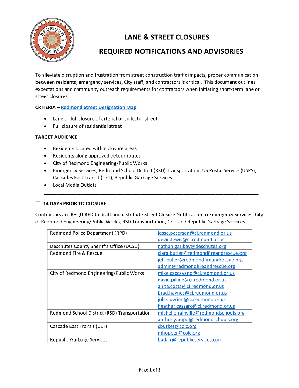 Lane & Street Closures Required Notifications And