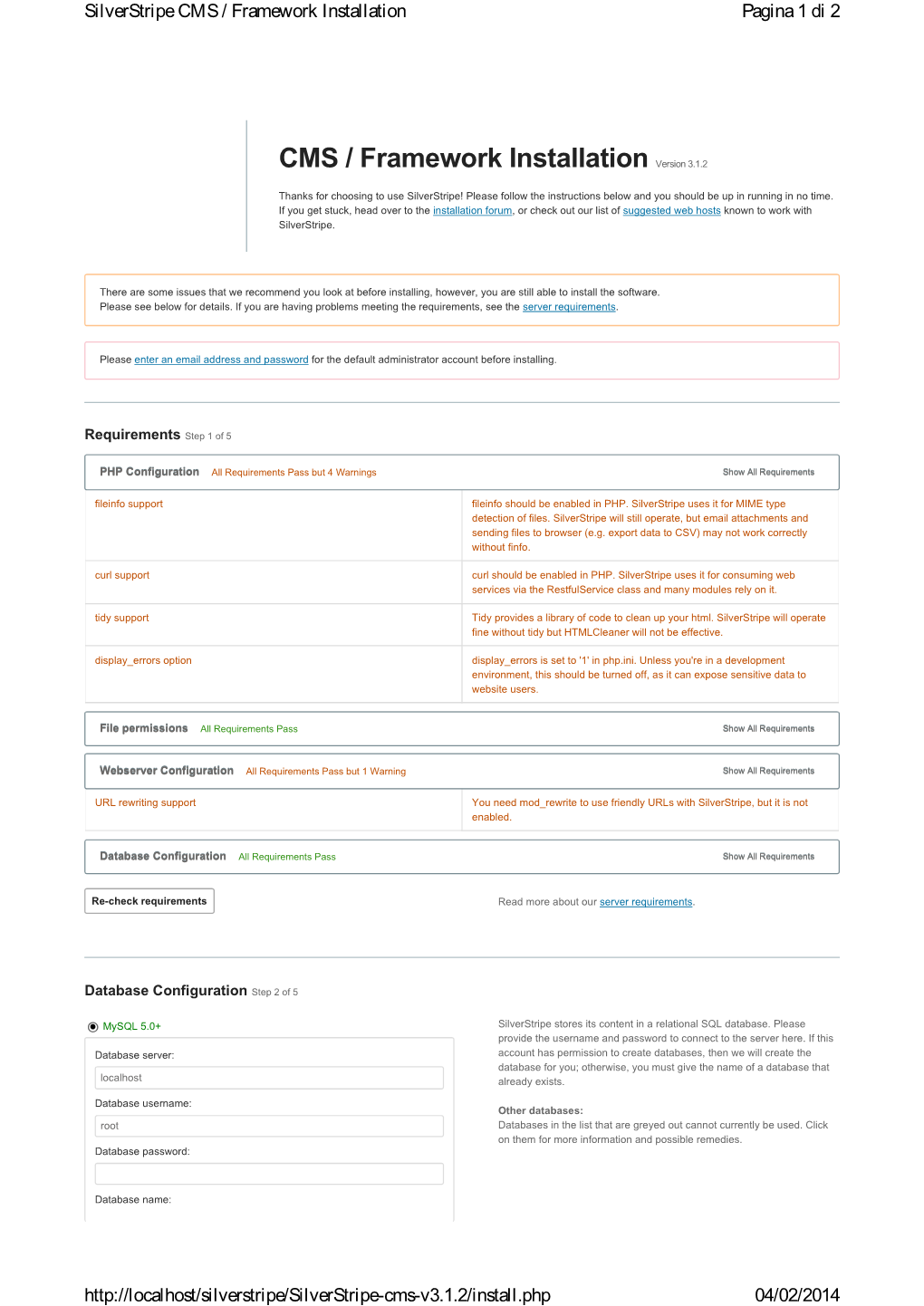 CMS / Framework Installation Pagina 1 Di 2