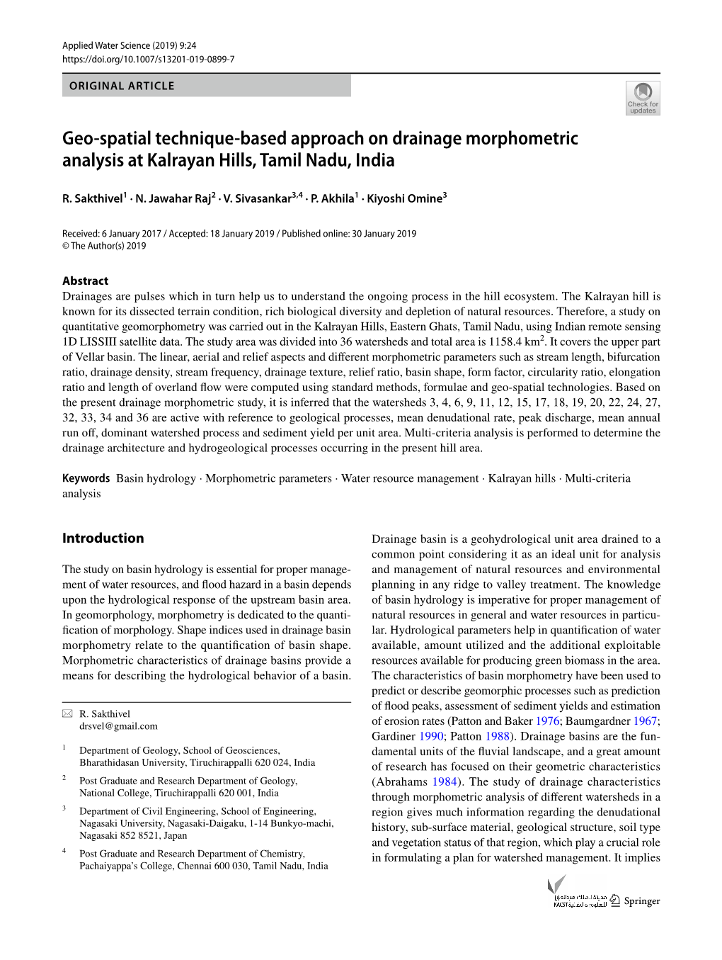 Geo-Spatial Technique-Based Approach on Drainage