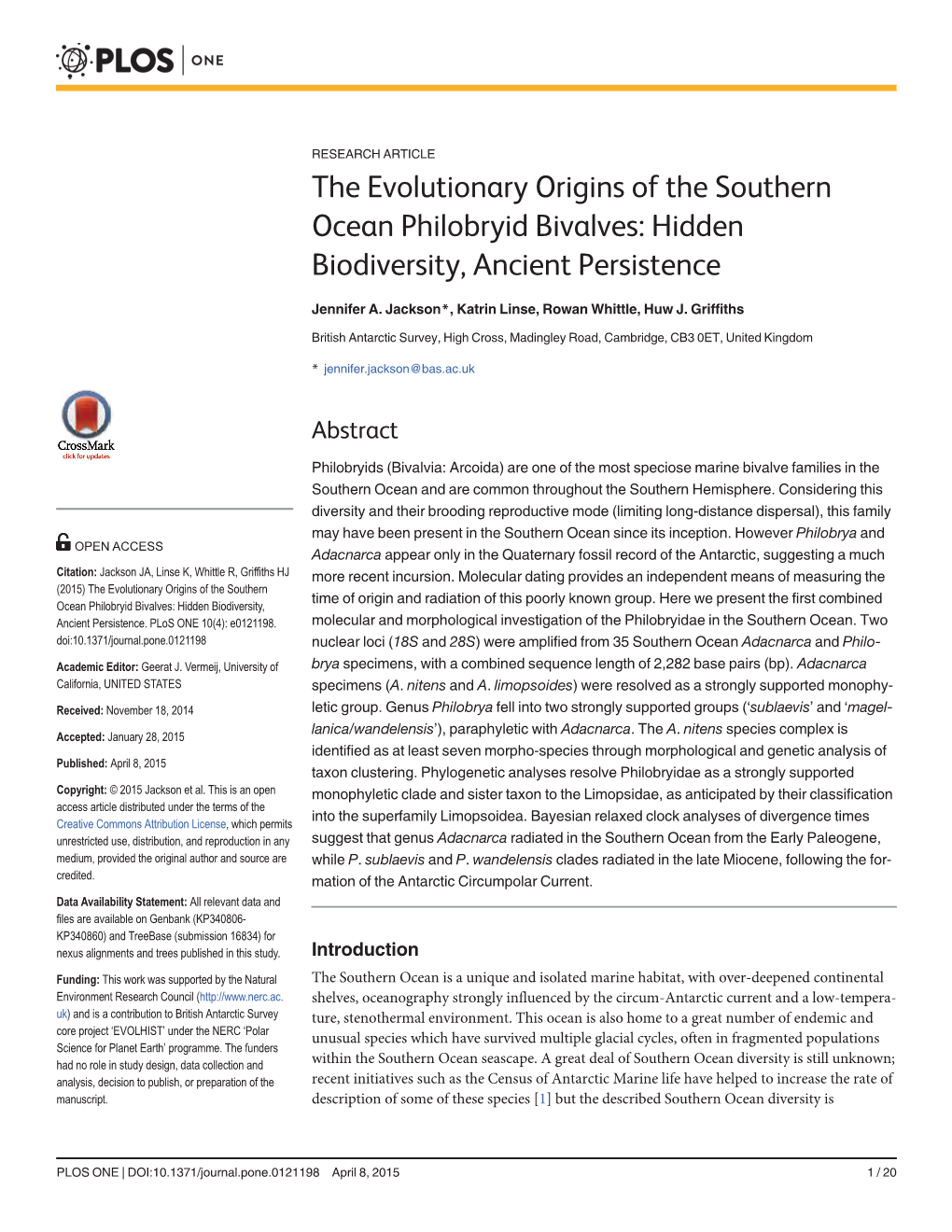 The Evolutionary Origins of the Southern Ocean Philobryid Bivalves: Hidden Biodiversity, Ancient Persistence