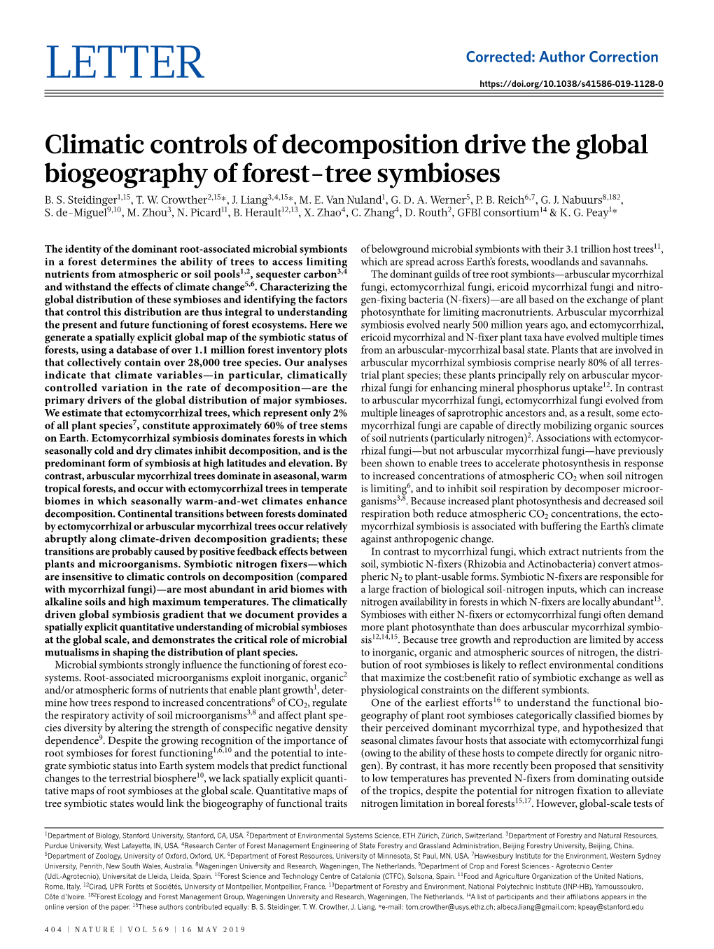 Climatic Controls of Decomposition Drive the Global Biogeography of Forest-Tree Symbioses B