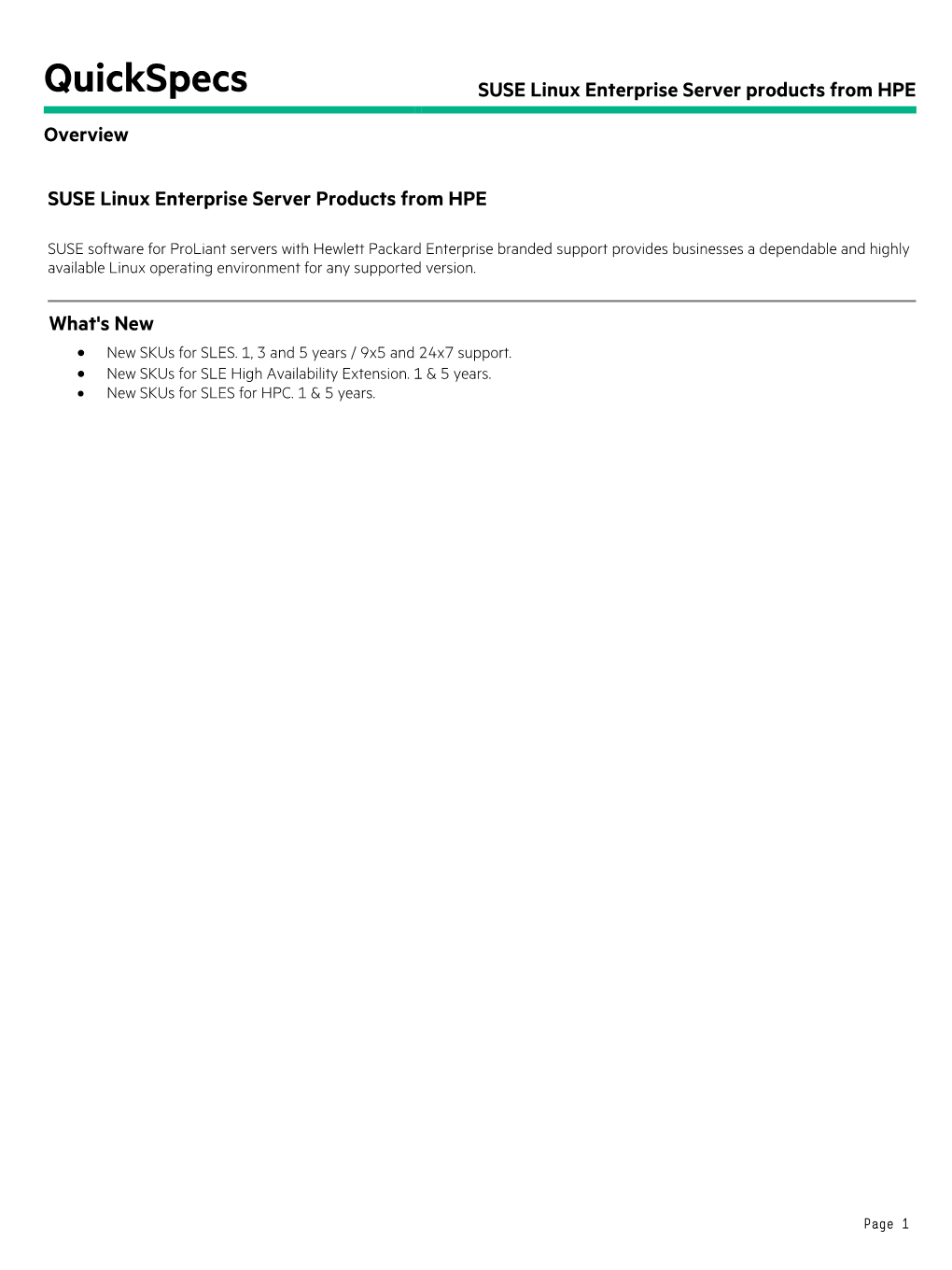 SUSE Linux Enterprise Server Products from HPE Overview