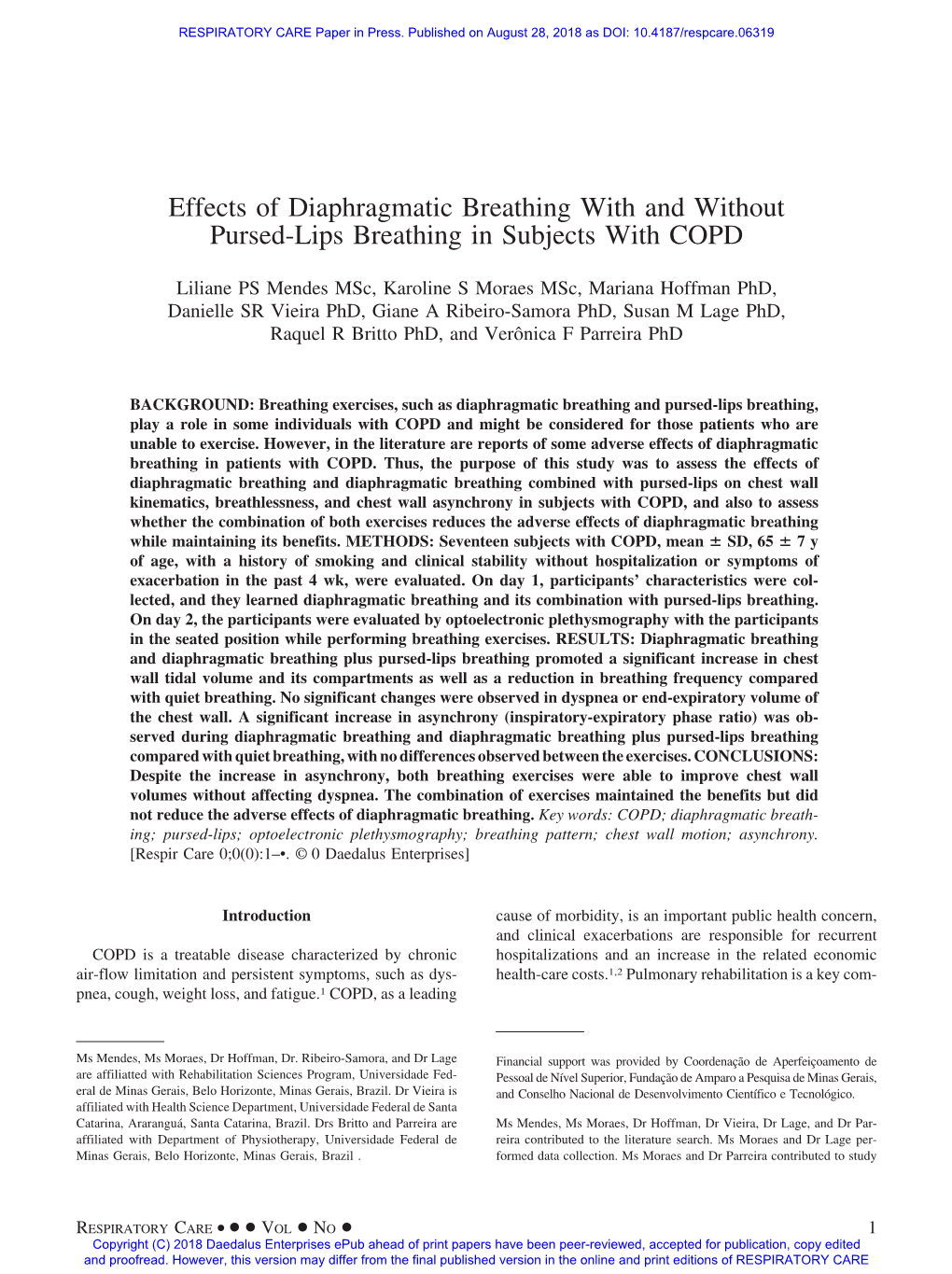 Effects of Diaphragmatic Breathing with and Without Pursed-Lips Breathing in Subjects with COPD