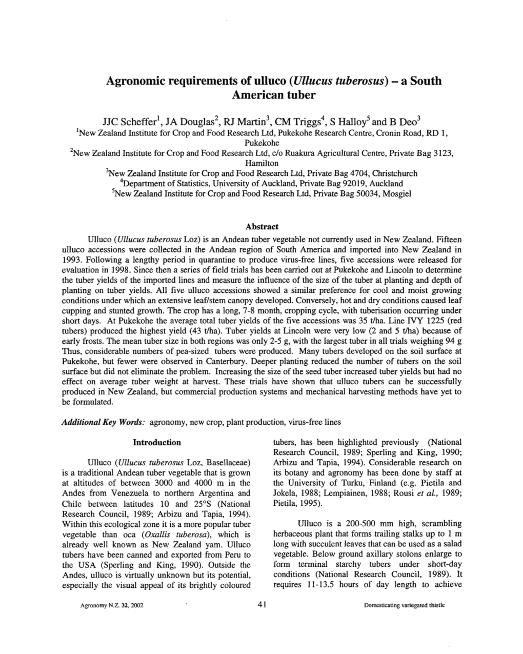 Agronomic Requirements of Ulluco (Ullucus Tuberosus)- a South American Tuber