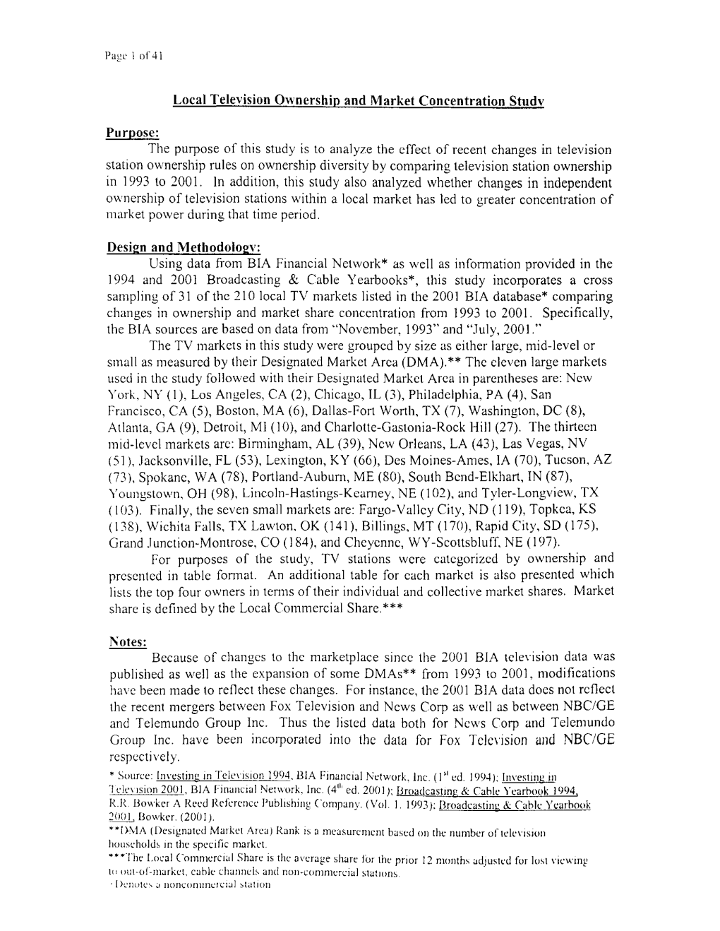 Local Television Ownership and Market Concentration Studv Purpose