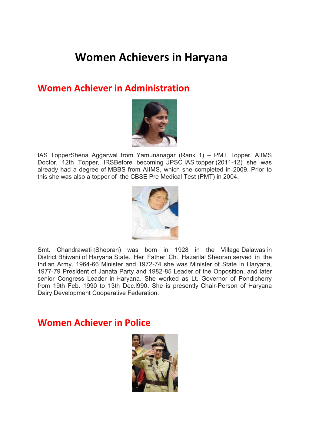 Women Achievers in Haryana