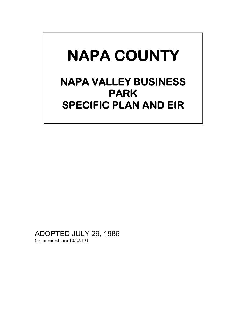 Napa Valley Business Park Specific Plan and Eir