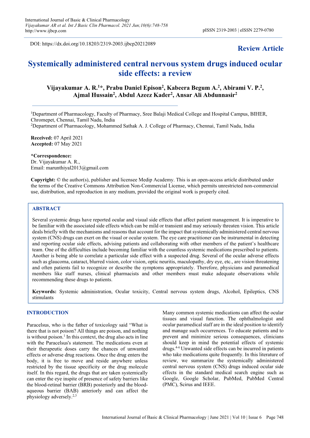 Systemically Administered Central Nervous System Drugs Induced Ocular Side Effects: a Review