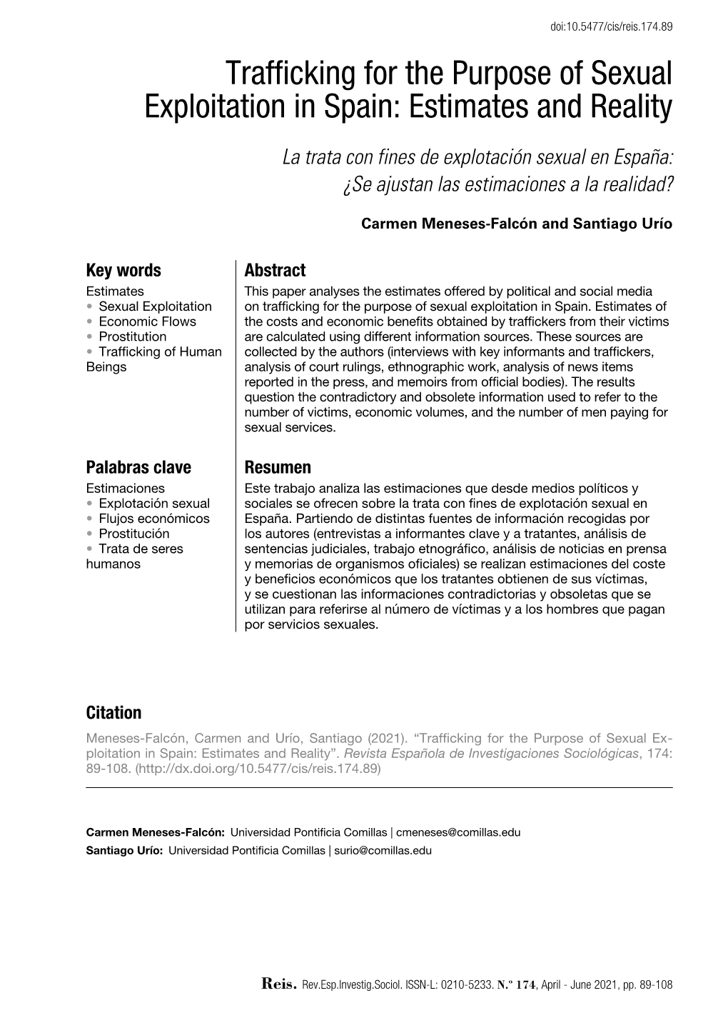 Trafficking for the Purpose of Sexual Exploitation in Spain: Estimates and Reality