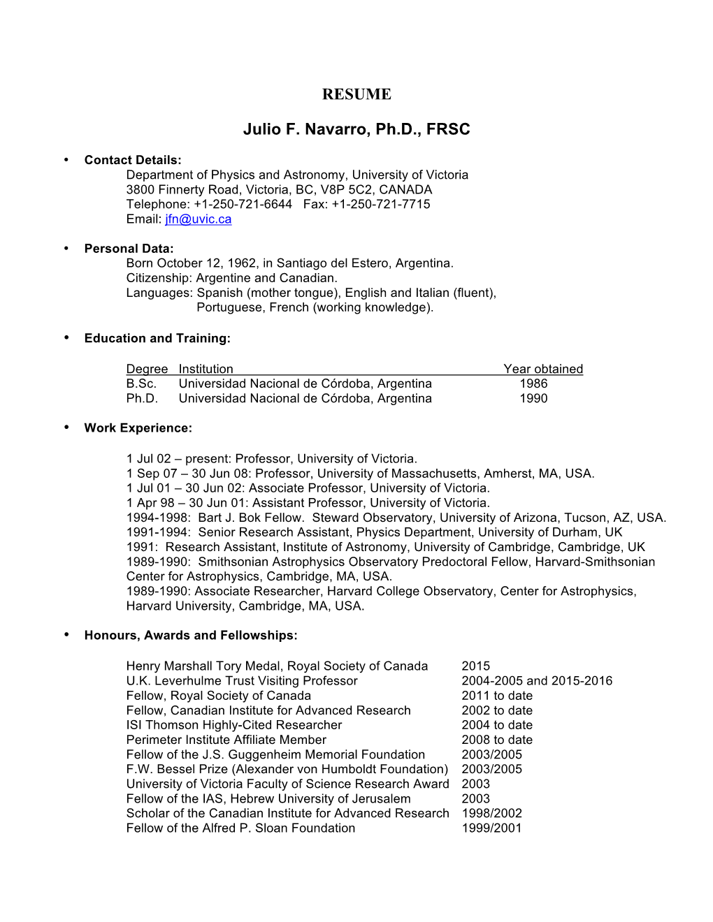 RESUME Julio F. Navarro, Ph.D., FRSC