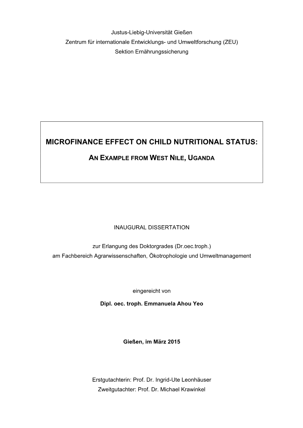 Microfinance Effect on Child Nutritional Status
