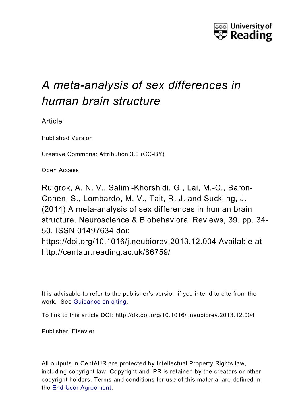 A Meta-Analysis of Sex Differences in Human Brain Structure