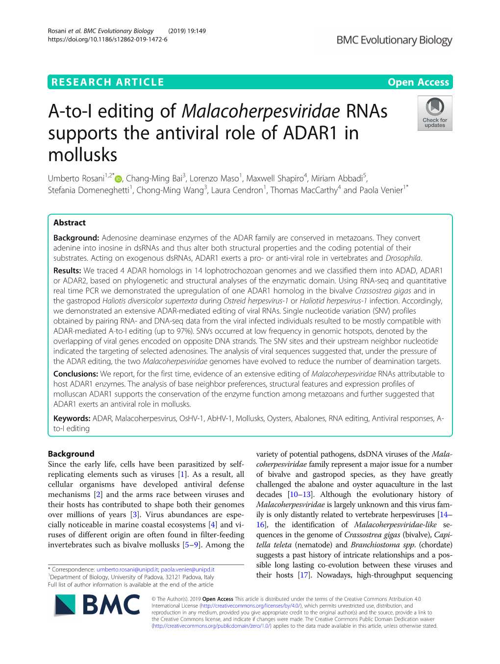 A-To-I Editing of Malacoherpesviridae Rnas Supports the Antiviral Role Of