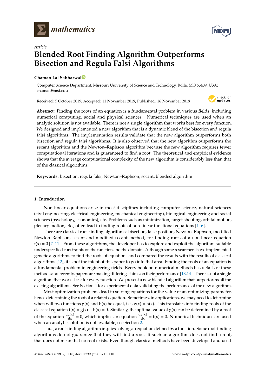 Blended Root Finding Algorithm Outperforms Bisection and Regula Falsi Algorithms