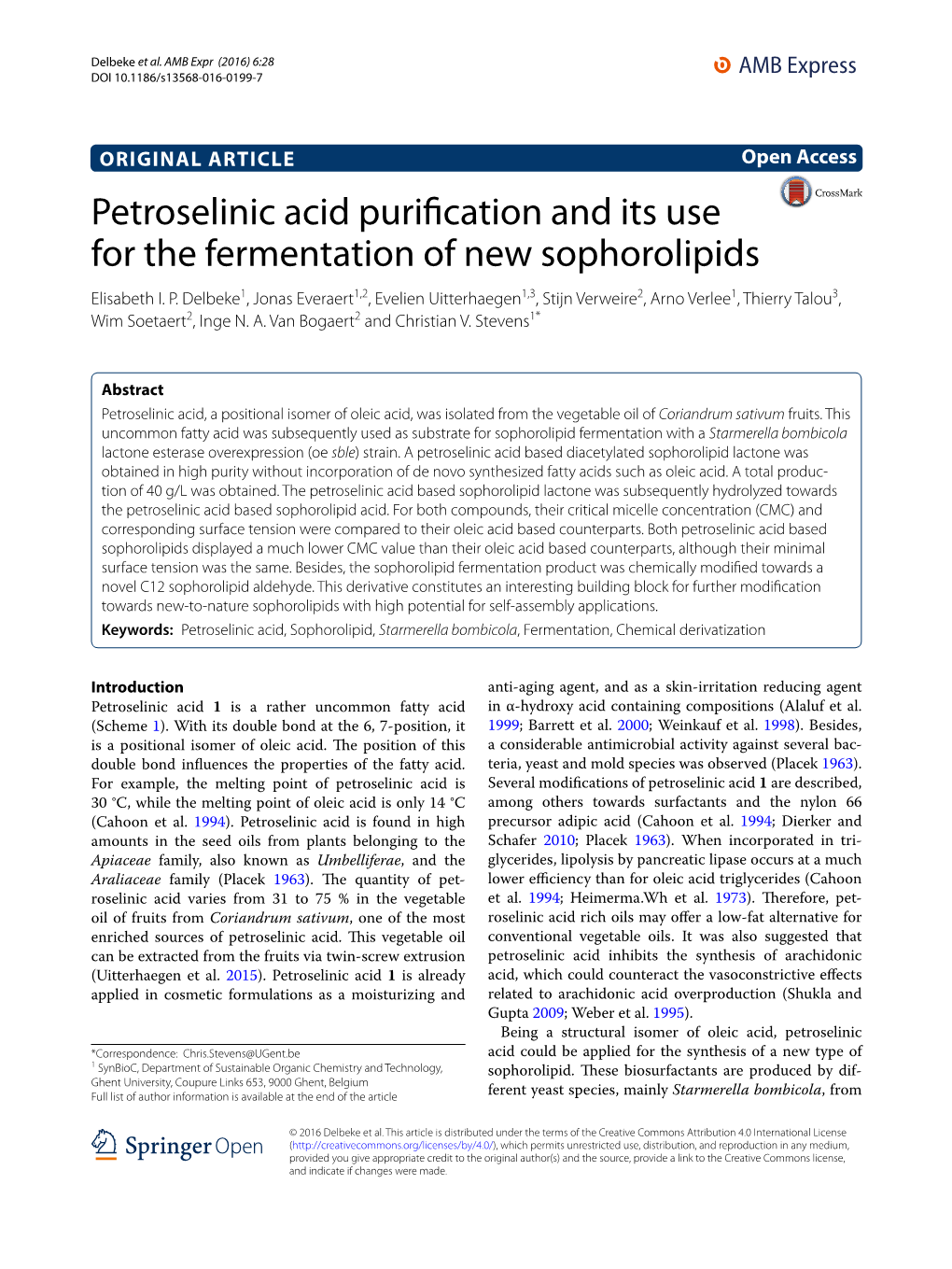 Petroselinic Acid Purification and Its Use for the Fermentation of New Sophorolipids Elisabeth I