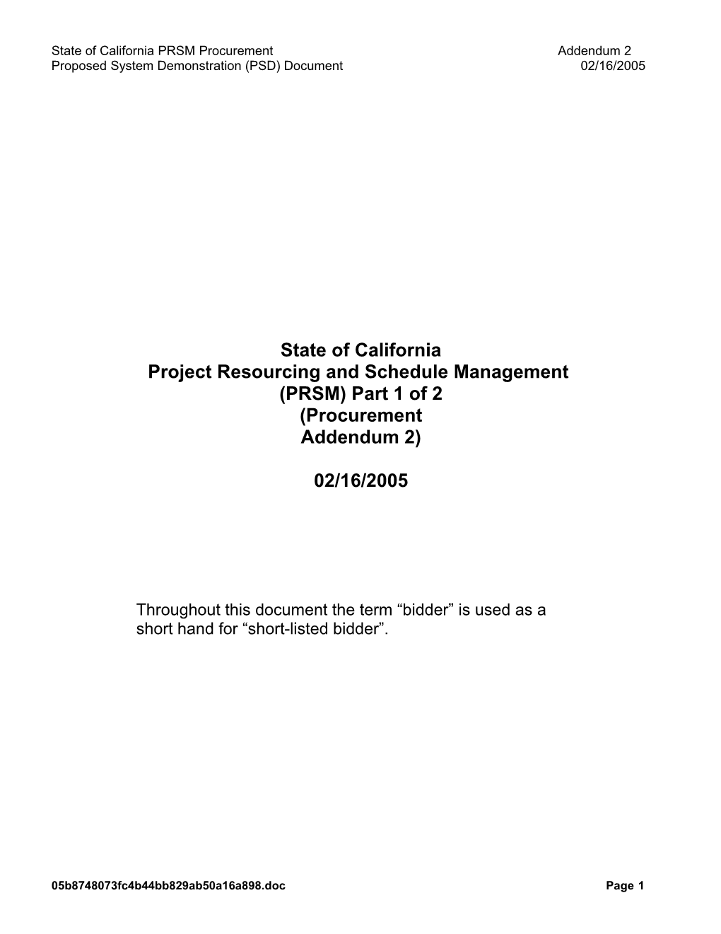 State of California PRSM Procurement Addendum 2