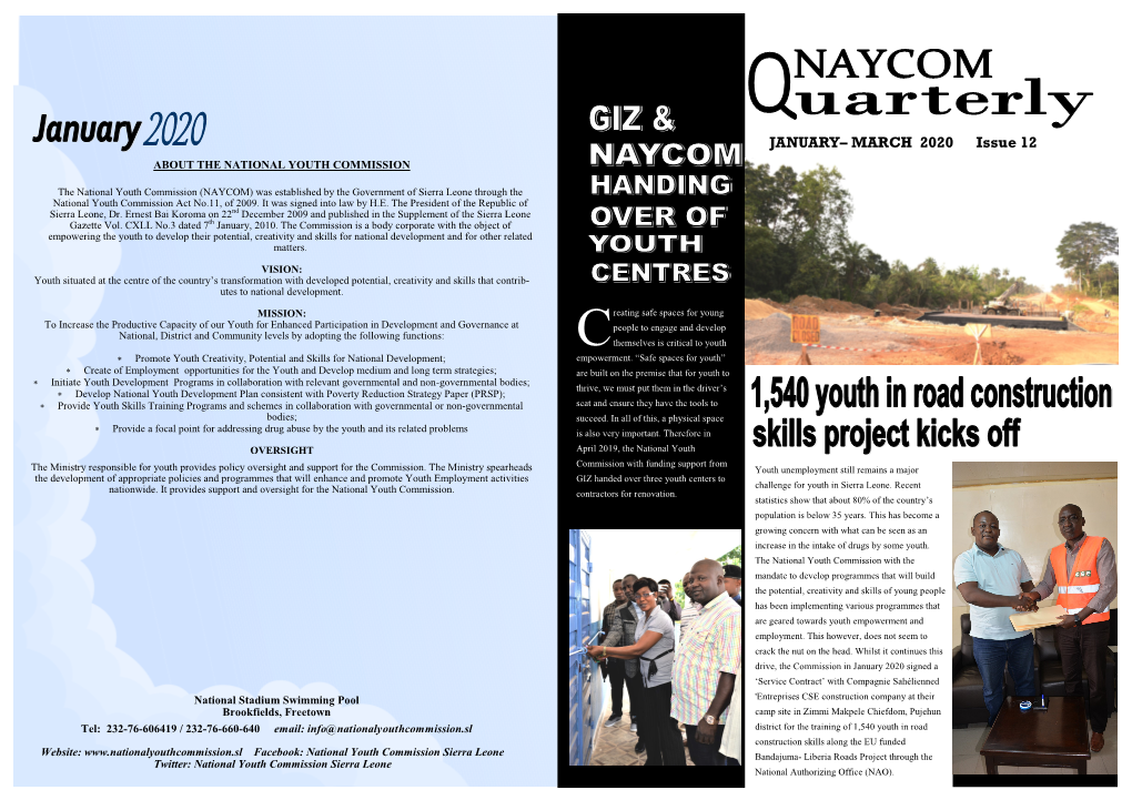 JANUARY– MARCH 2020 Issue 12 ABOUT the NATIONAL YOUTH COMMISSION