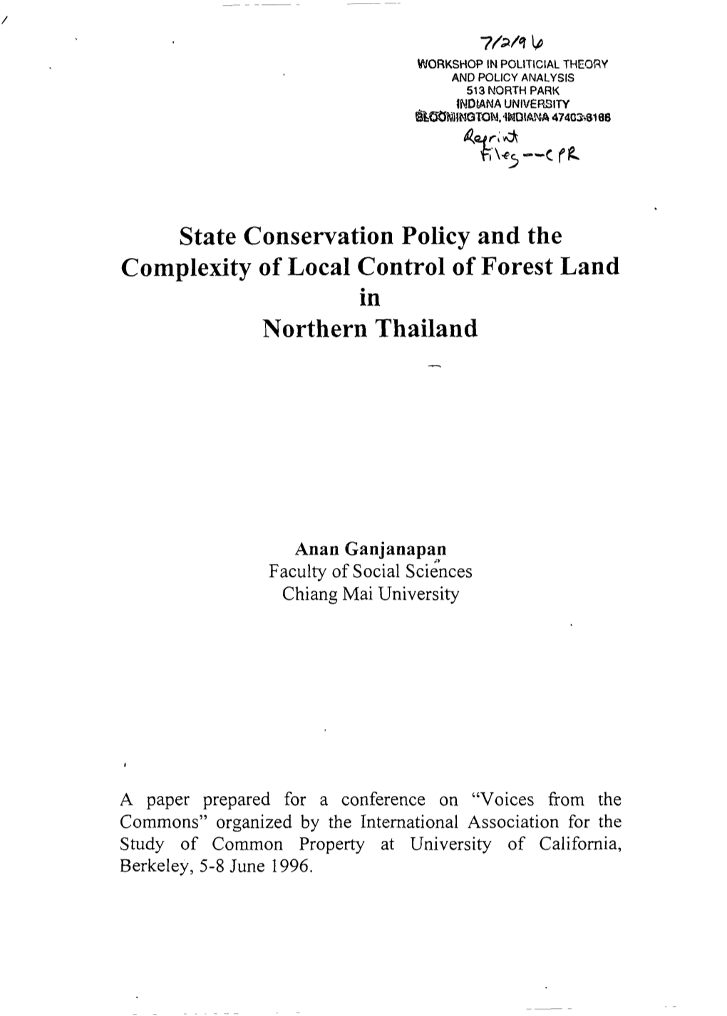 State Conservation Policy and the Complexity of Local Control of Forest Land in Northern Thailand