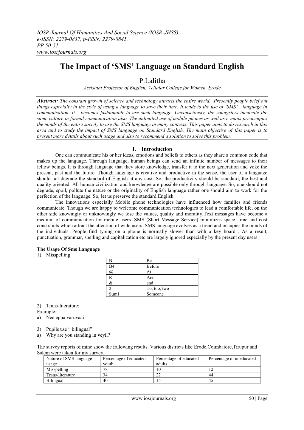 SMS’ Language on Standard English