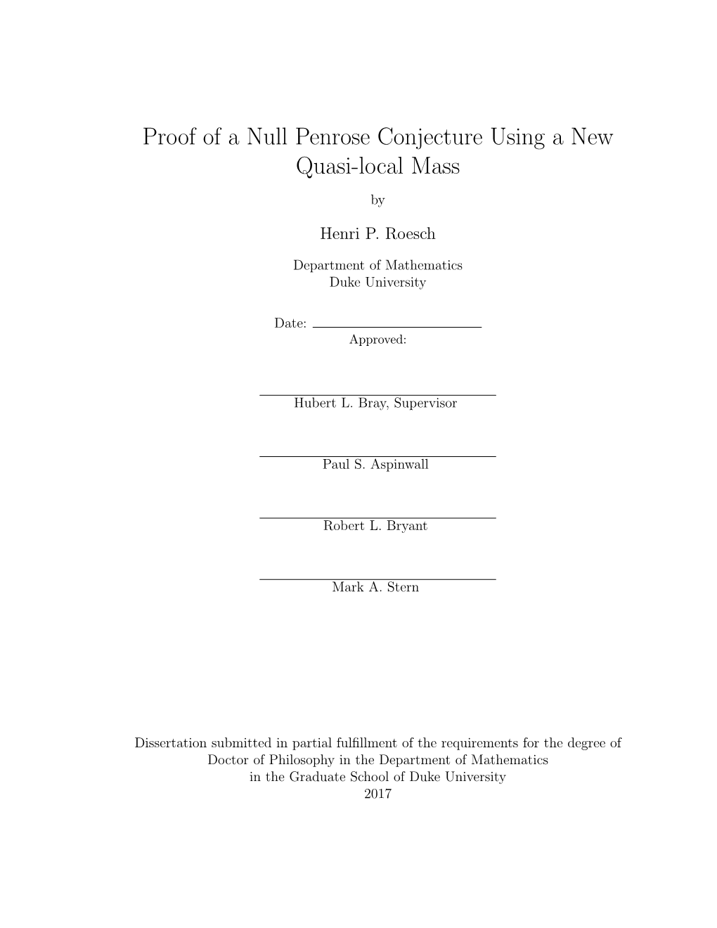 Proof of a Null Penrose Conjecture Using a New Quasi-Local Mass