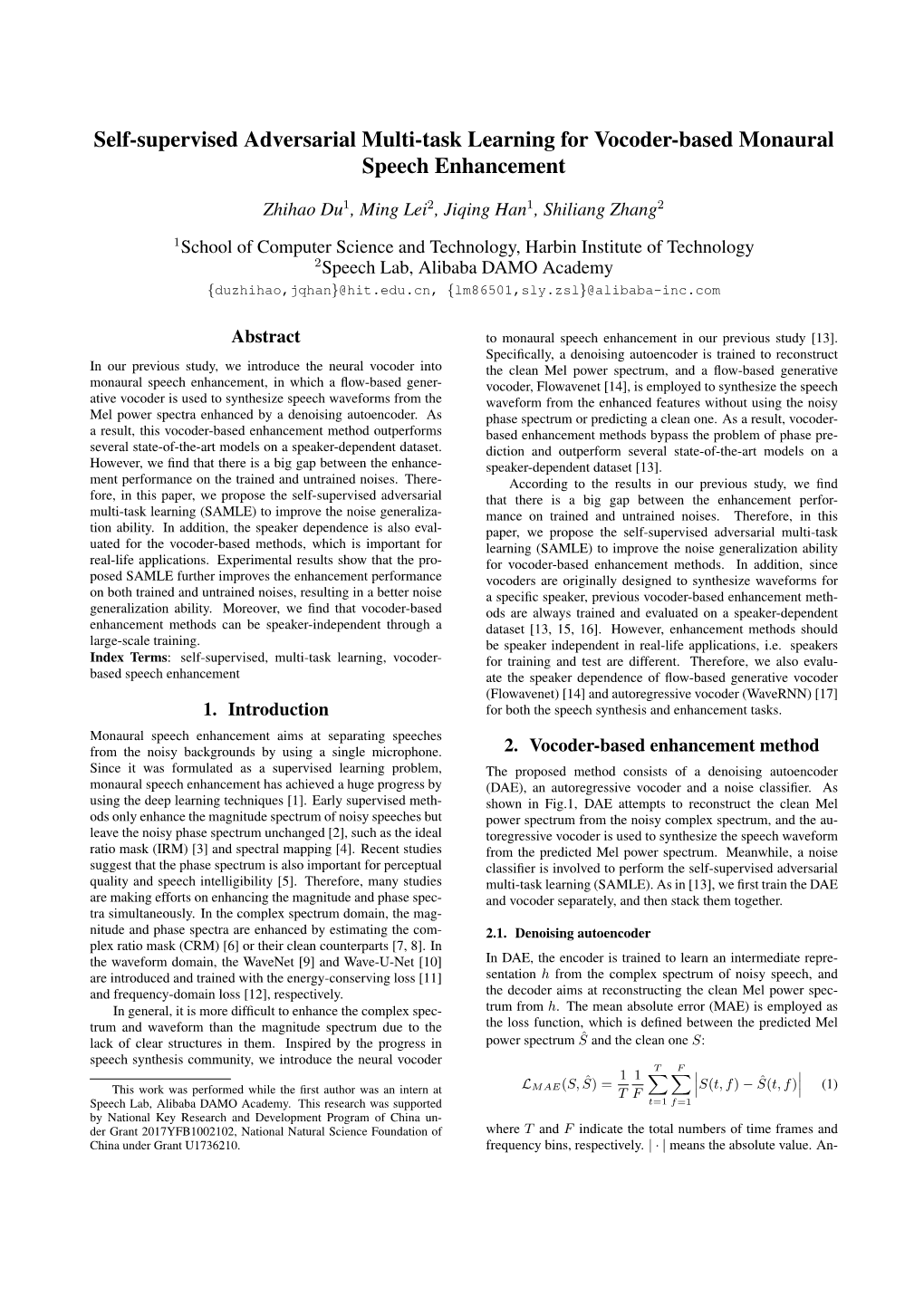 Self-Supervised Adversarial Multi-Task Learning for Vocoder-Based Monaural Speech Enhancement