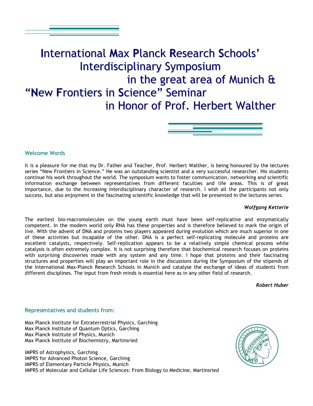 International Max Planck Research Schools' Interdisciplinary