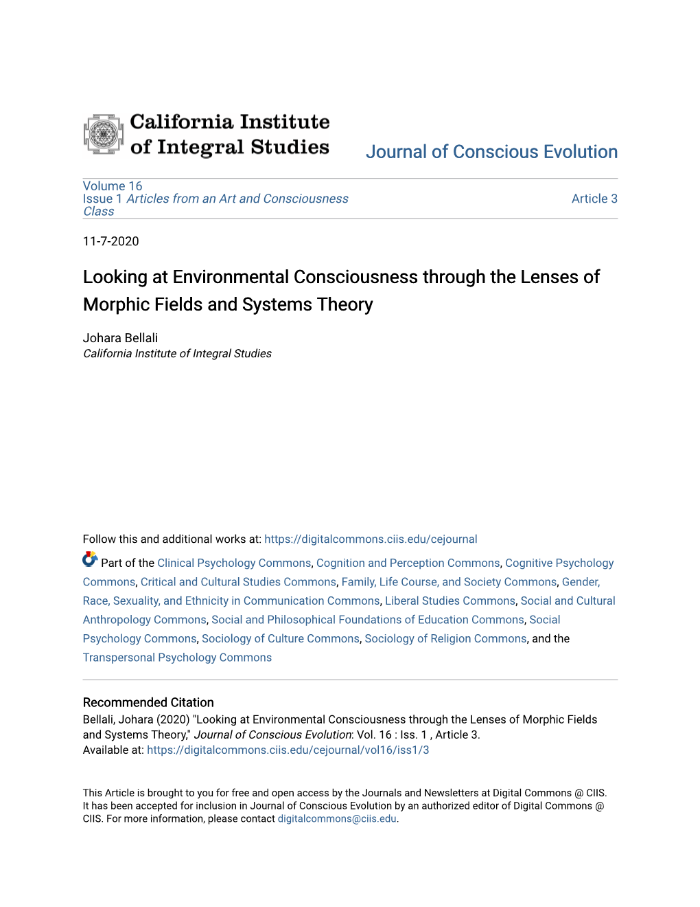 Looking at Environmental Consciousness Through the Lenses of Morphic Fields and Systems Theory