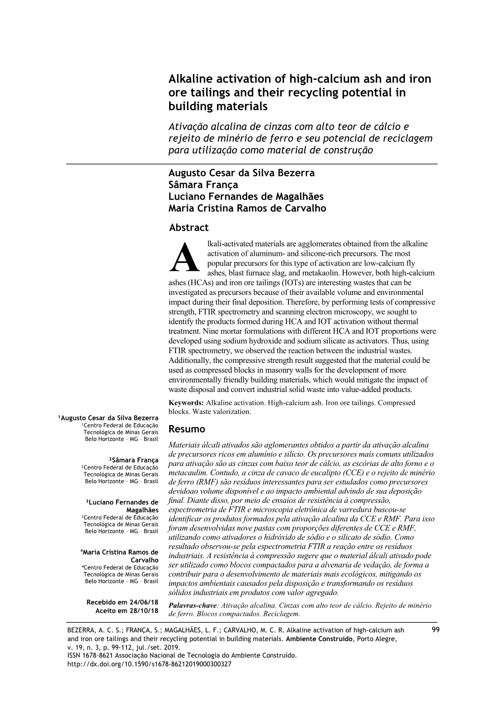 Alkaline Activation of High-Calcium Ash and Iron Ore Tailings and Their