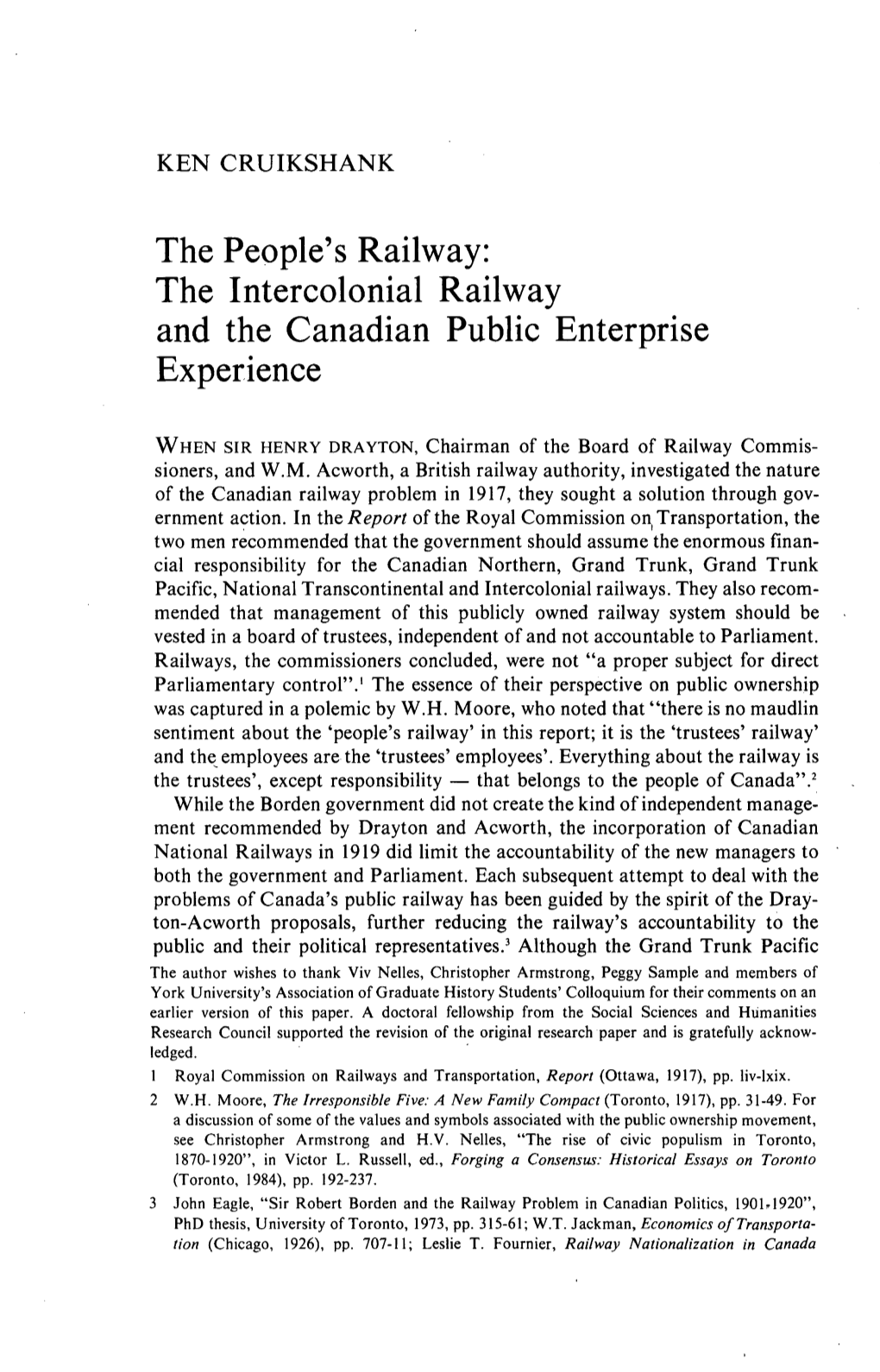 The Intercolonial Railway and the Canadian Public Enterprise Experience