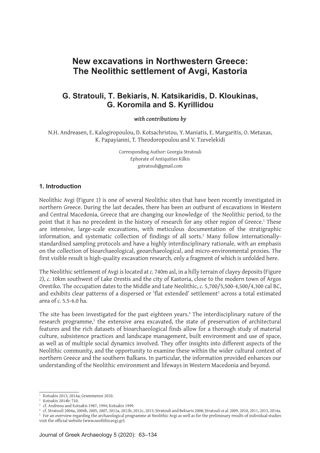 New Excavations in Northwestern Greece: the Neolithic Settlement of Avgi, Kastoria