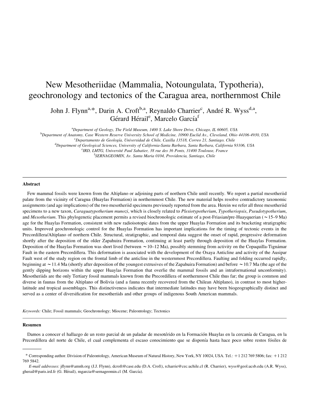 New Mesotheriidae (Mammalia, Notoungulata, Typotheria), Geochronology and Tectonics of the Caragua Area, Northernmost Chile