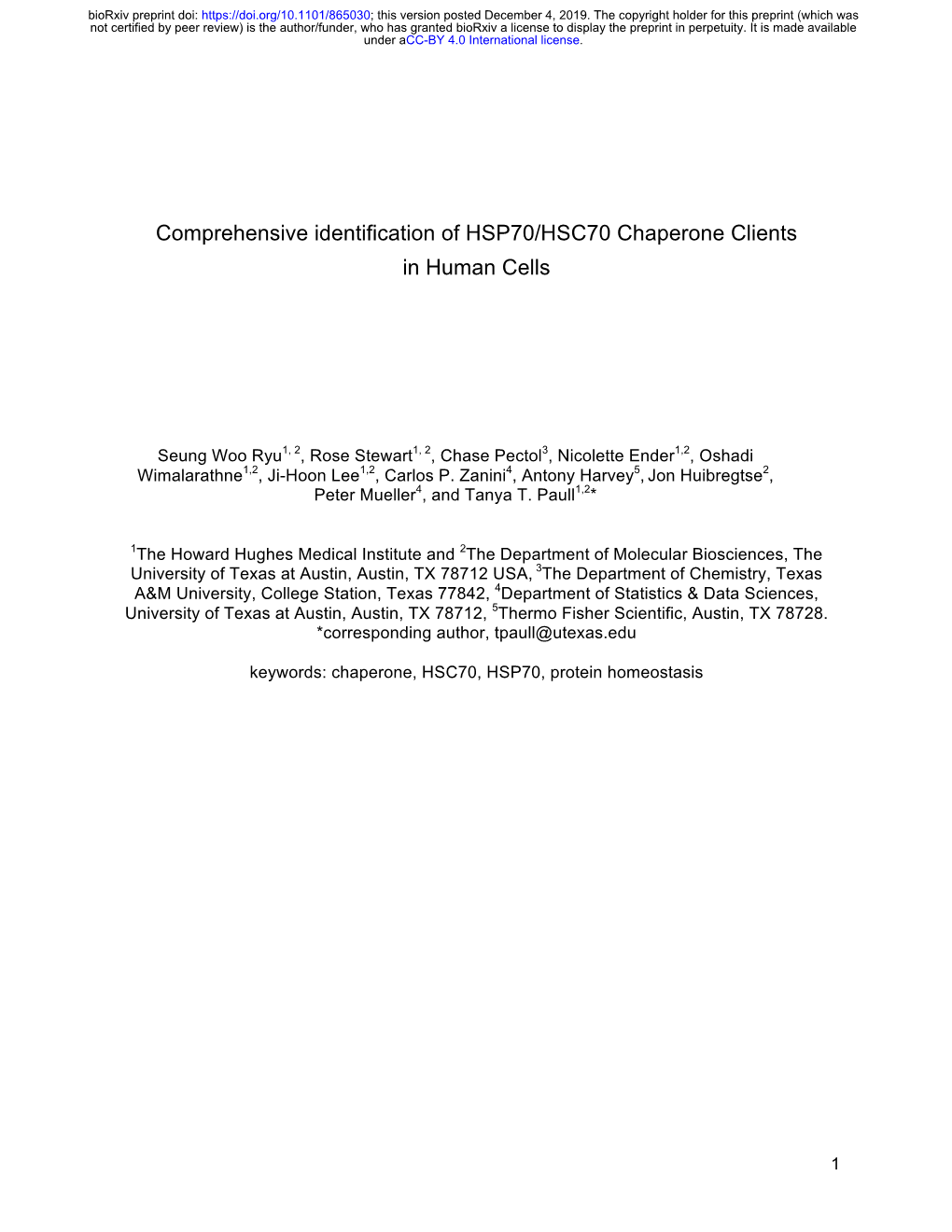 Comprehensive Identification of HSP70/HSC70 Chaperone Clients in Human Cells