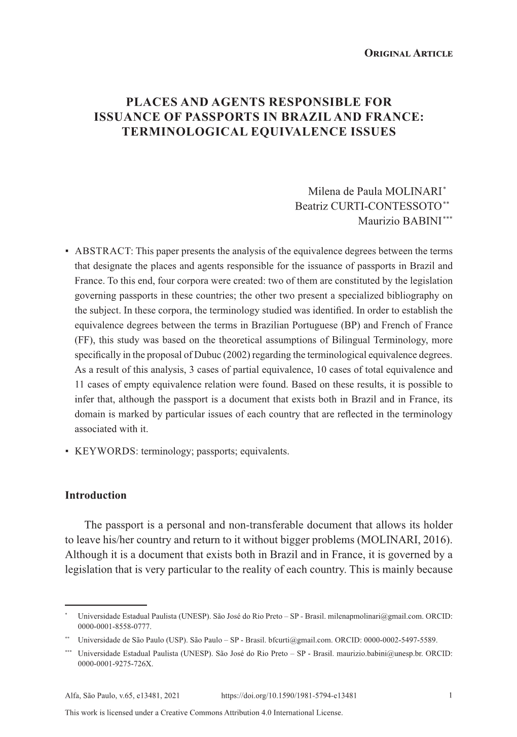 Places and Agents Responsible for Issuance of Passports in Brazil and France: Terminological Equivalence Issues