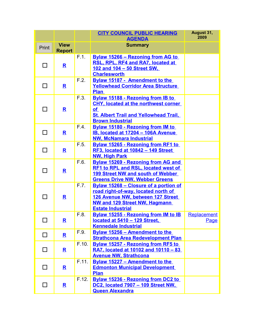 City Council Public Hearing Agenda