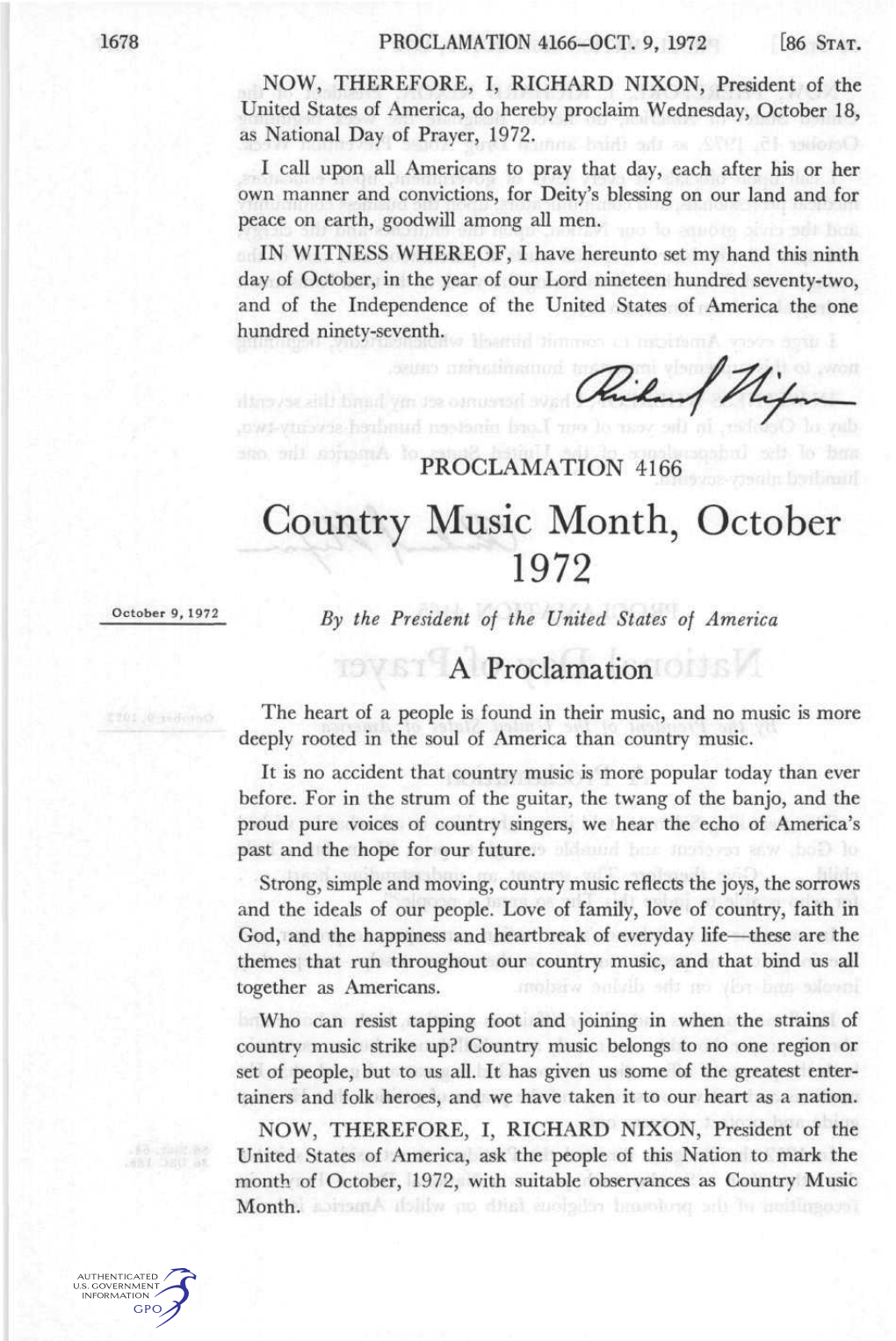 Country Music Month, October 1972