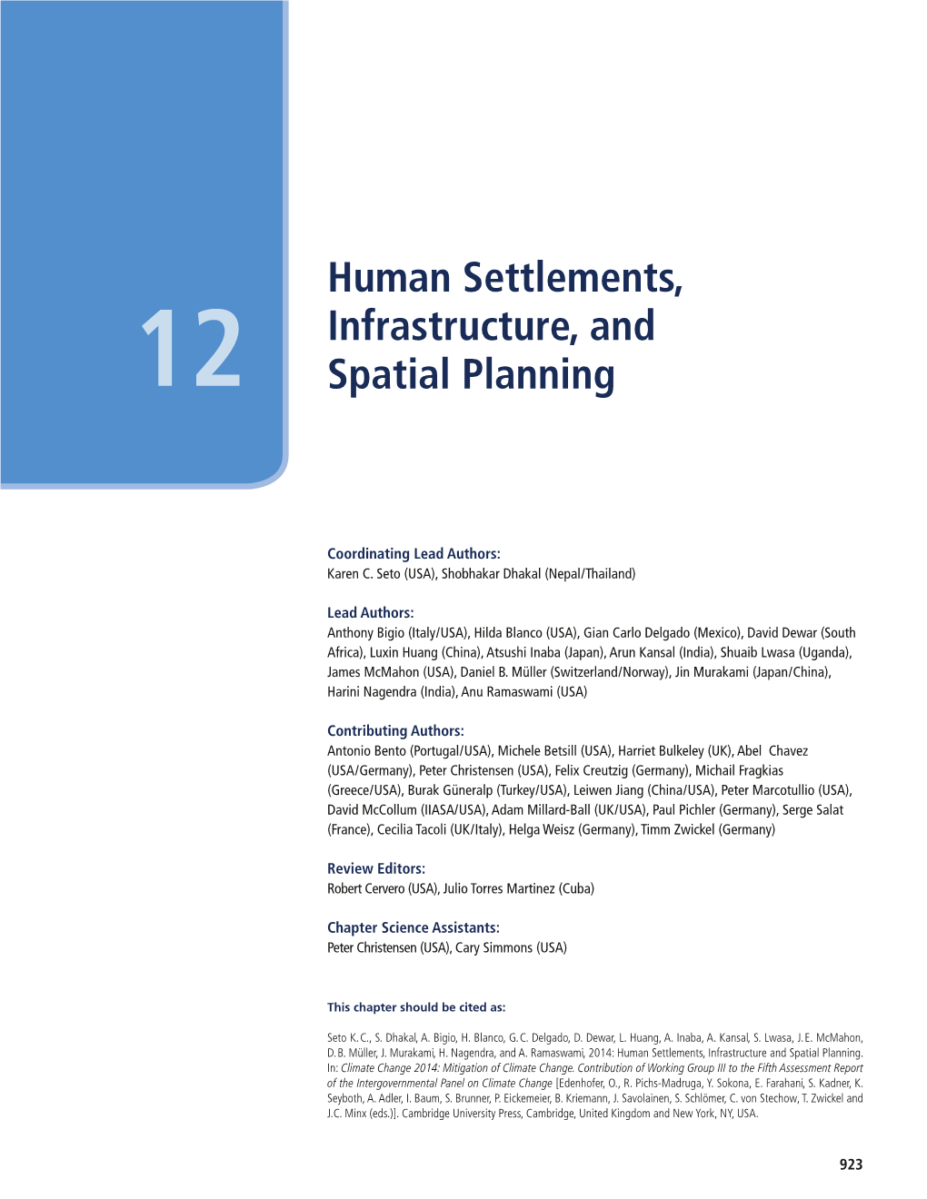 Human Settlements, Infrastructure, and Spatial Planning Chapter 12