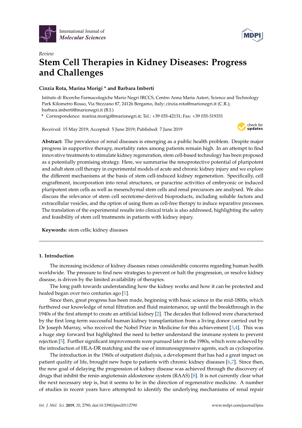 Stem Cell Therapies in Kidney Diseases: Progress and Challenges