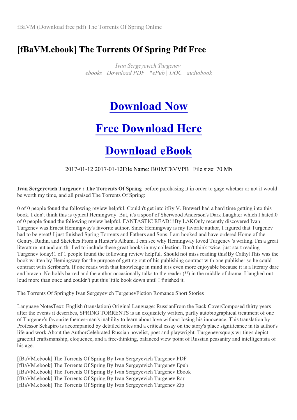 Fbavm (Download Free Pdf) the Torrents of Spring Online