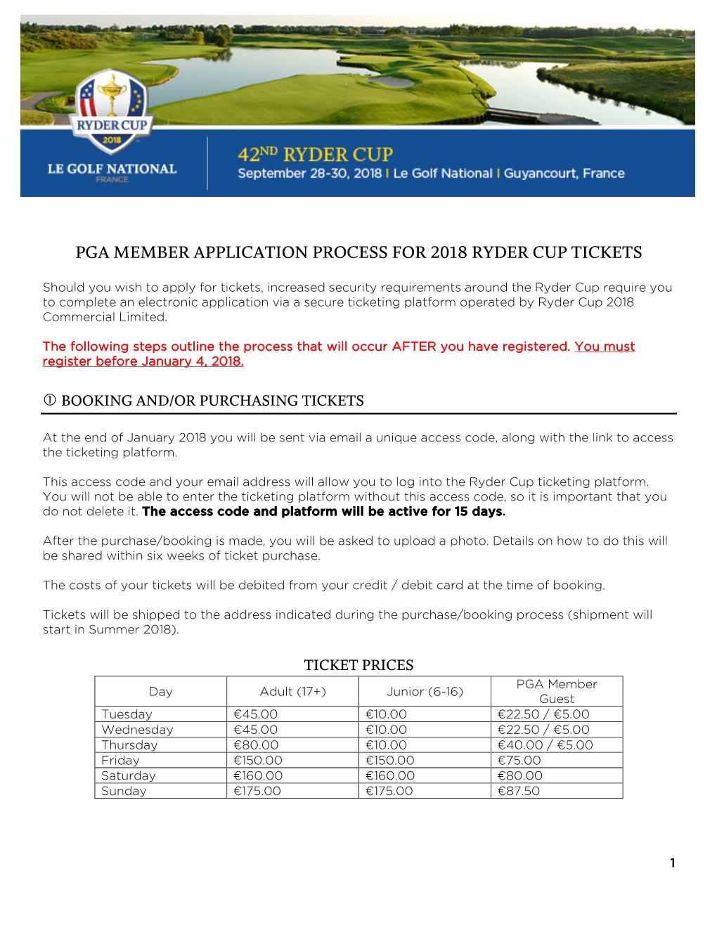 Pga Member Application Process for 2018 Ryder Cup Tickets