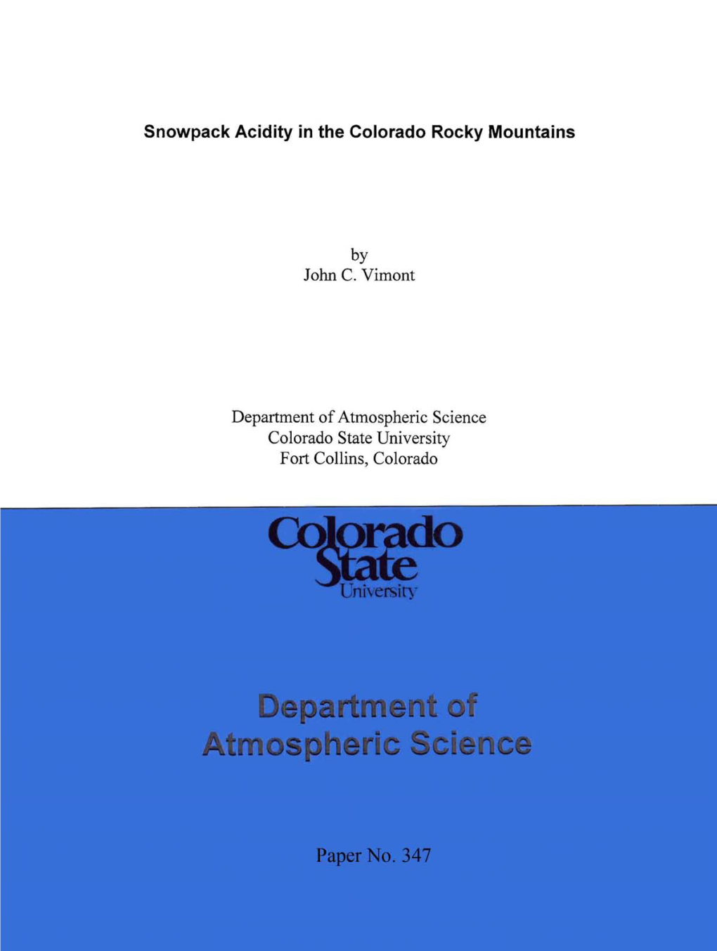 Snowpack Acidity in the Colorado Rocky Mountains