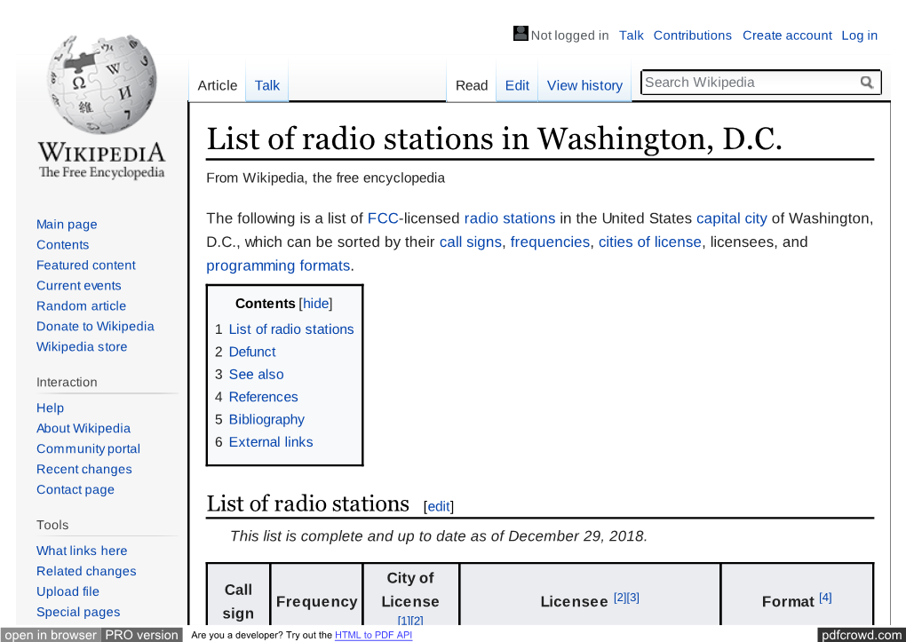 List of Radio Stations in Washington, DC