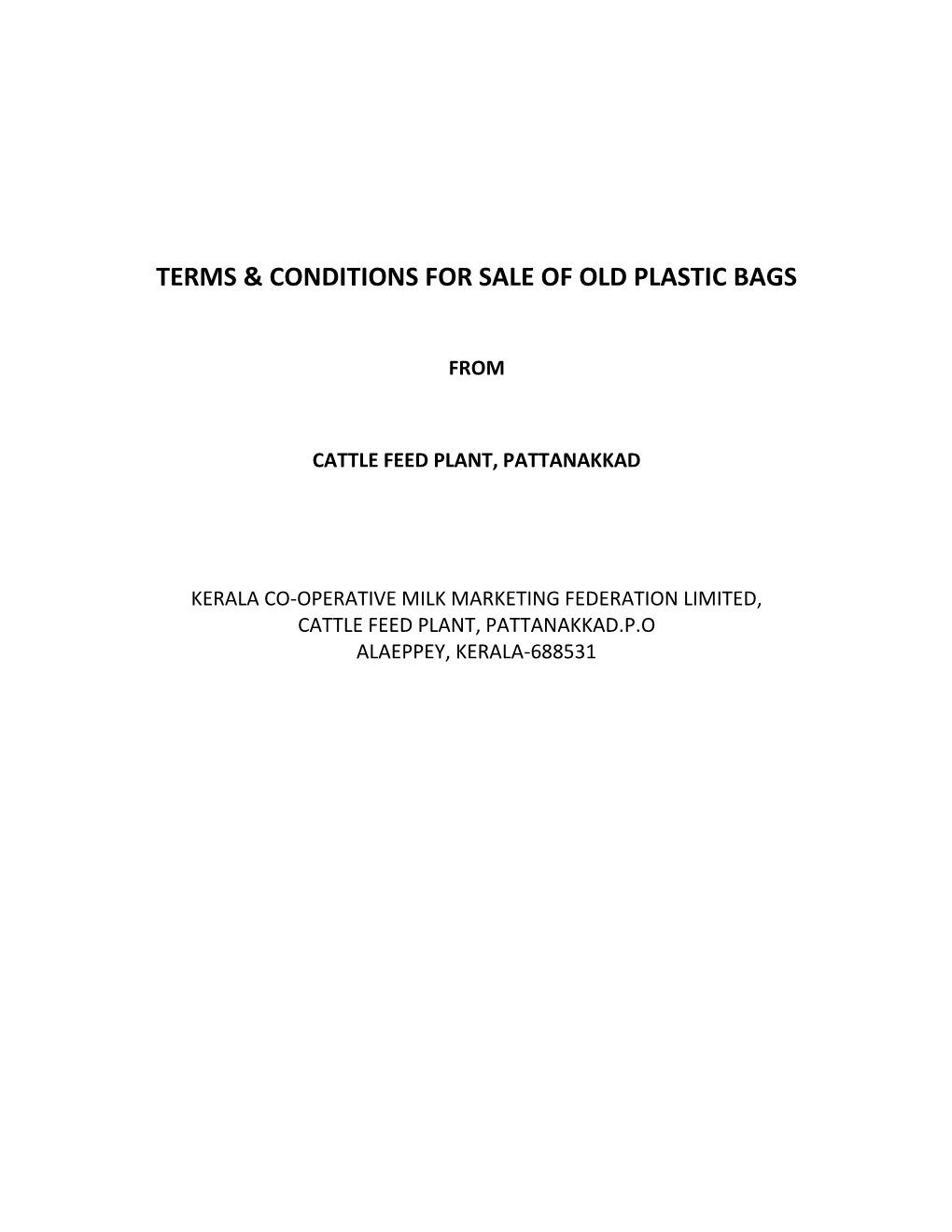 Terms & Conditions for Sale of Old Plastic Bags