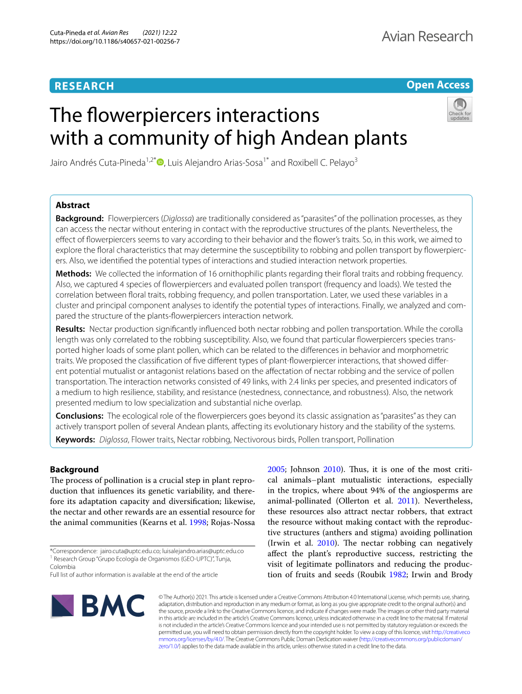The Flowerpiercers Interactions with a Community of High Andean Plants