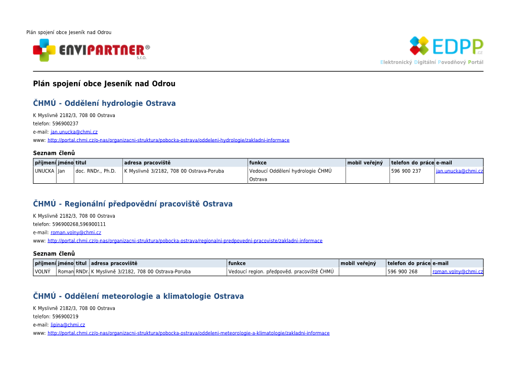 Plán Spojení Obce Jeseník Nad Odrou ČHMÚ